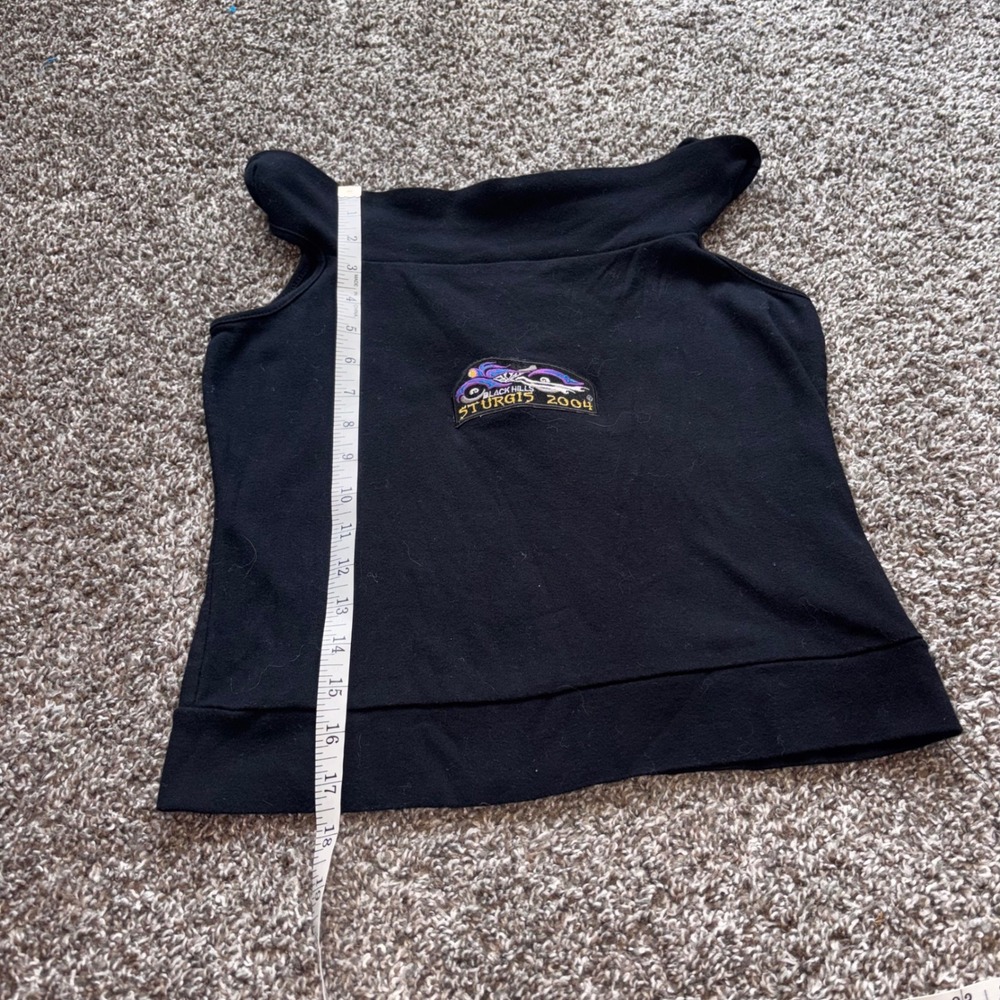 Upcycled Y2K Black Hills Sturgis 2004 Motorcycle Flames Tank Top Off Shoulder L - Picture 4 of 7
